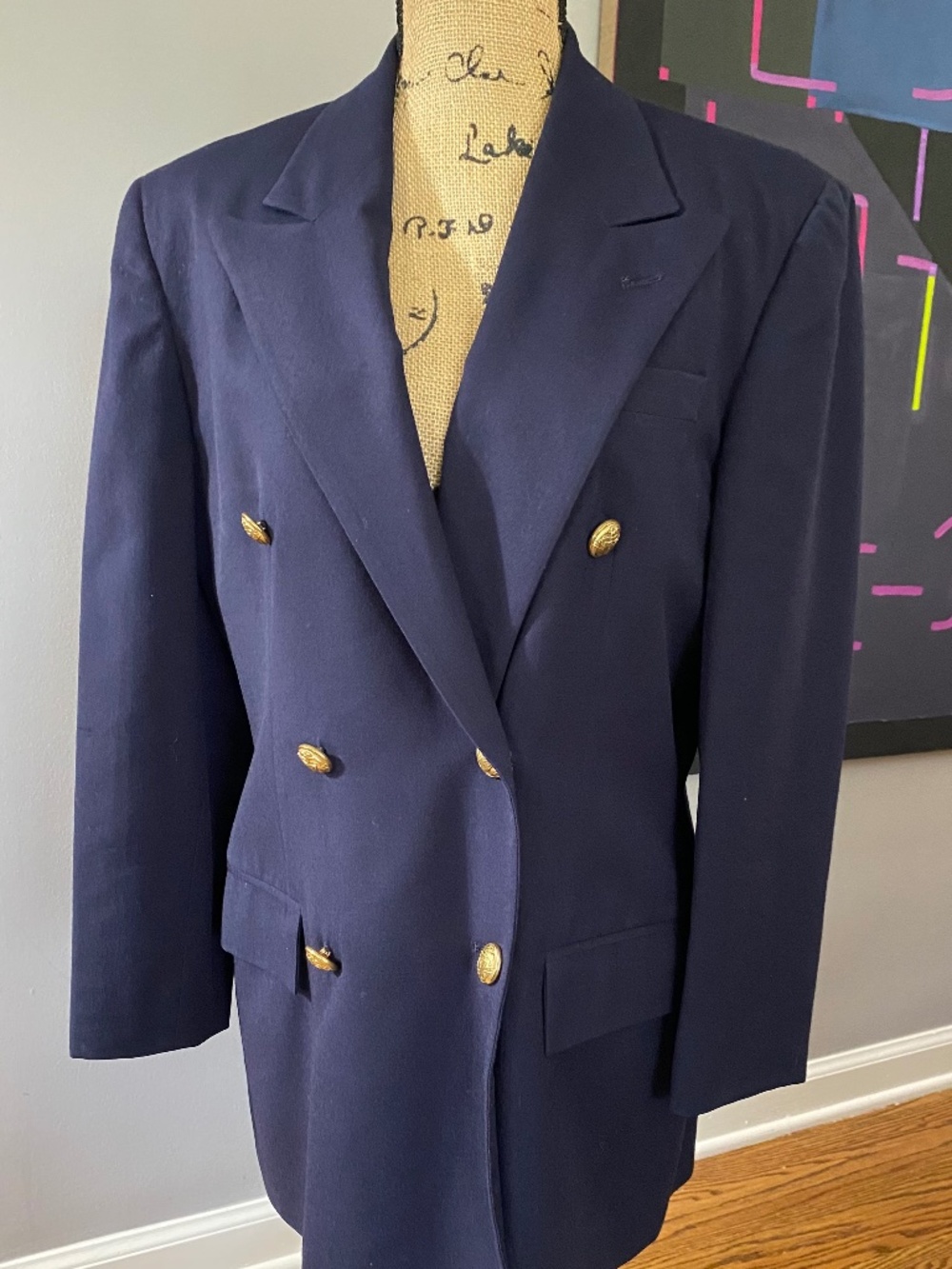 Navy Blue Ralph Lauren Double-breasted Blazer with Brass Buttons. S 10